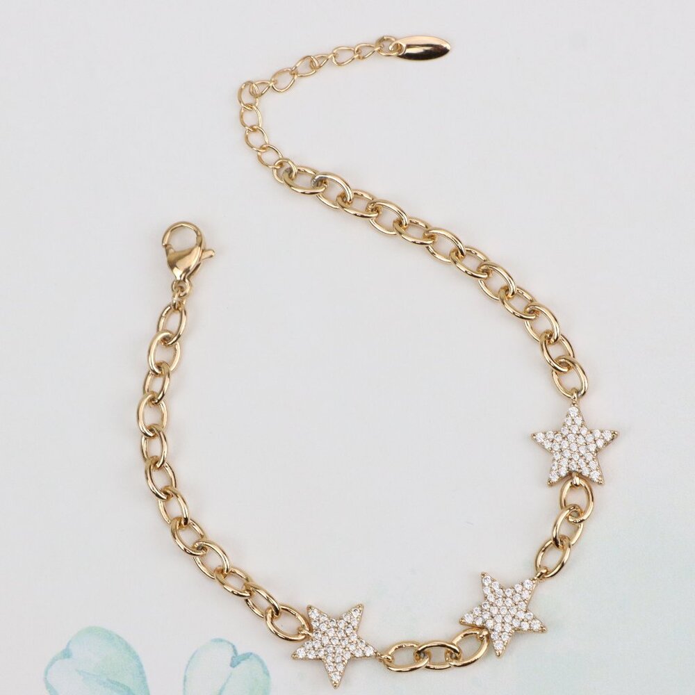 "Rose Gold Plated Star Charm Bracelet with Adjustable Chain, XPBL0915